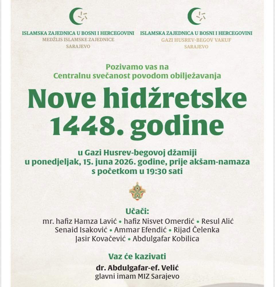 Nova godina.jpg - Centralna svečanost povodom Nove hidžretske godine 15. juna u Gazi Husrev-begovoj džamiji